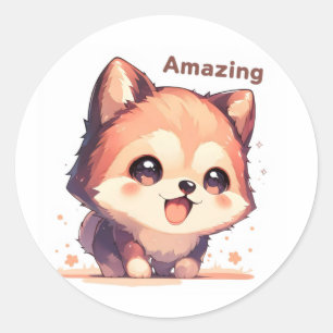 Amazing Cute Puppy Anime Classic Round Sticker