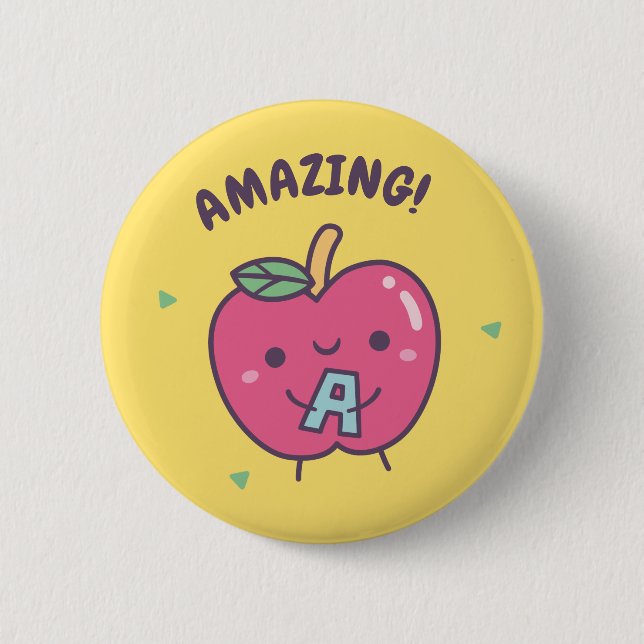 Amazing Cute Red Apple With Alphabet A 2 Inch Round Button (Front)