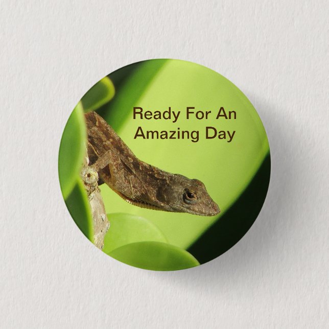 Amazing Day Tropical Brown Gecko Positivity 1 Inch Round Button (Front)