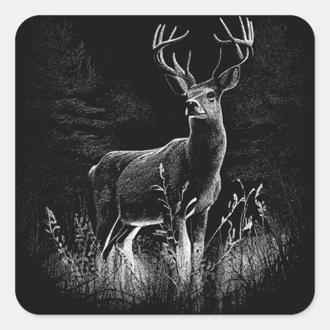 amazing deer in nature draw square sticker (Front)