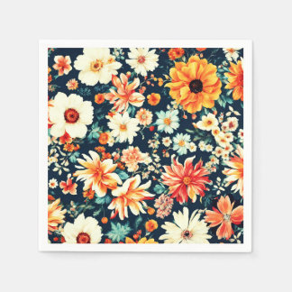 Amazing Delicate White and Lush Red Orange Flowers Napkin