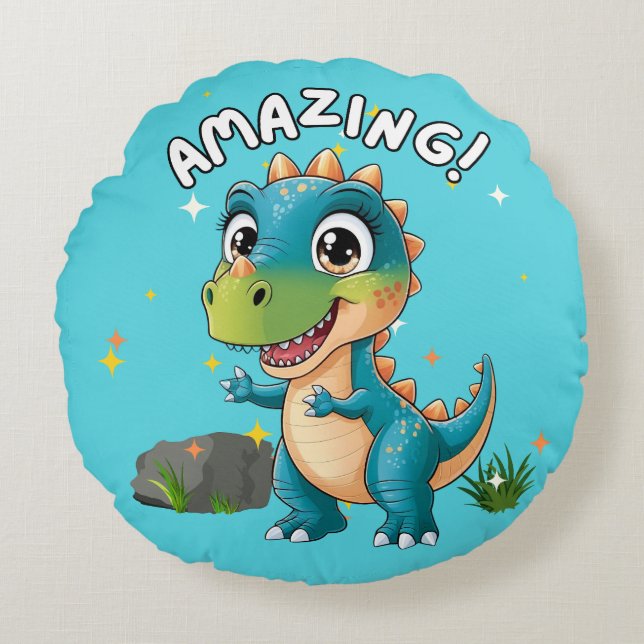 Amazing!, Dinosaur  Round Pillow (Front)