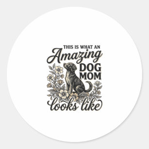 Amazing Dog Mom Vintage Floral Dog Lover Design_1 Classic Round Sticker
