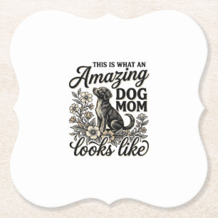 Amazing Dog Mom Vintage Floral Dog Lover Design_1 Paper Coaster