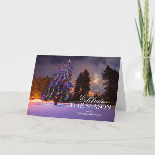 Amazing dusk light and Coloured Christmas tree Holiday Card