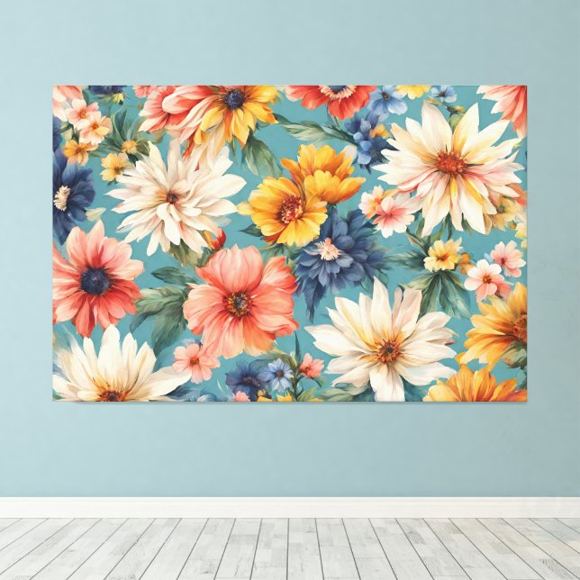 Amazing Elegant Gentle Summer Flowers Canvas Print (Insitu(Wood Floor))