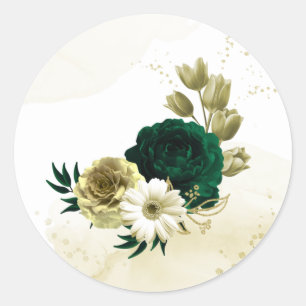 Amazing emerald green ivory gold flowers classic round sticker
