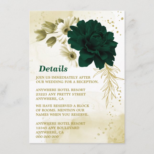 Amazing emerald green ivory gold flowers enclosure card (Front)