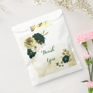 Amazing emerald green ivory gold flowers wedding favour bag