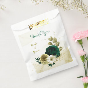 Amazing emerald green ivory gold flowers wedding favour bag