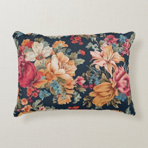 Amazing Exquisite Red Pink Yellow Blue Flowers Accent Pillow