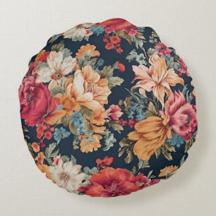 Amazing Exquisite Red Pink Yellow Blue Flowers Round Pillow