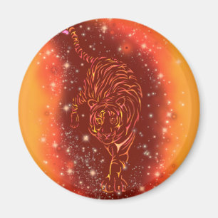 Amazing Fire Tiger Running At Galaxy Starry Night Magnet