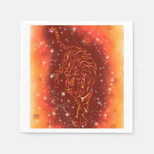 Amazing Fire Tiger Running At Galaxy Starry Night Napkin