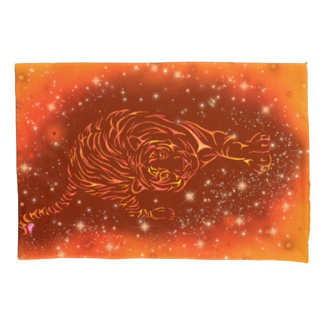 Amazing Fire Tiger Running At Galaxy Starry Night  Pillowcase (Front)