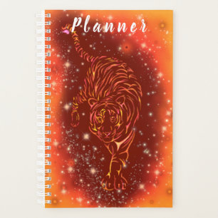 Amazing Fire Tiger Running At Galaxy Starry Night  Planner