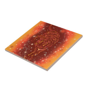 Amazing Fire Tiger Running At Galaxy Starry Night Tile