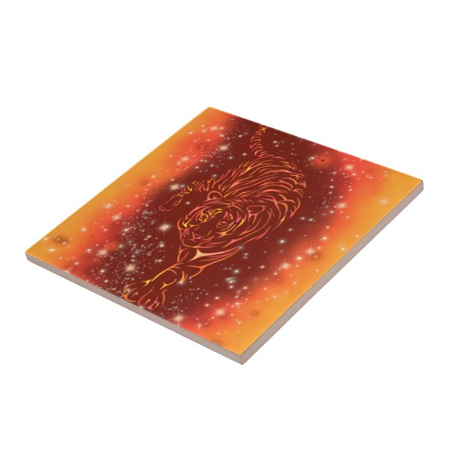Amazing Fire Tiger Running At Galaxy Starry Night  Tile (Side)