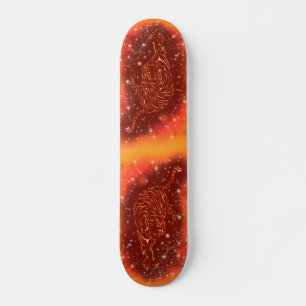 Amazing Fire Tigers Running At Galaxy Starry Night Skateboard