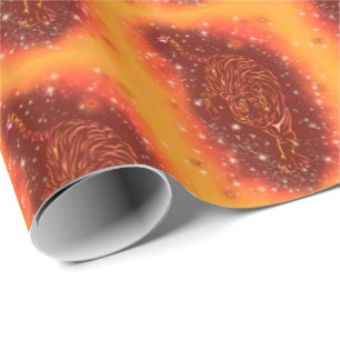 Amazing Fire Tigers Running At Galaxy Starry Night Wrapping Paper