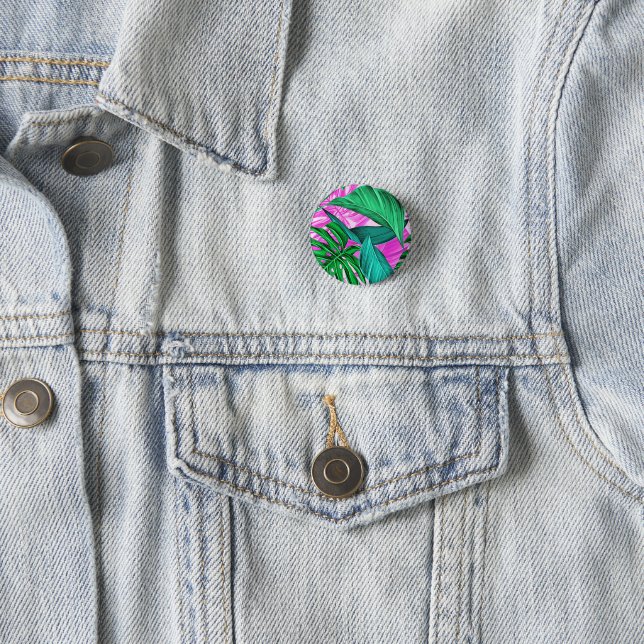 Amazing fluorescent tropical palm leaves  1 inch round button (In Situ)
