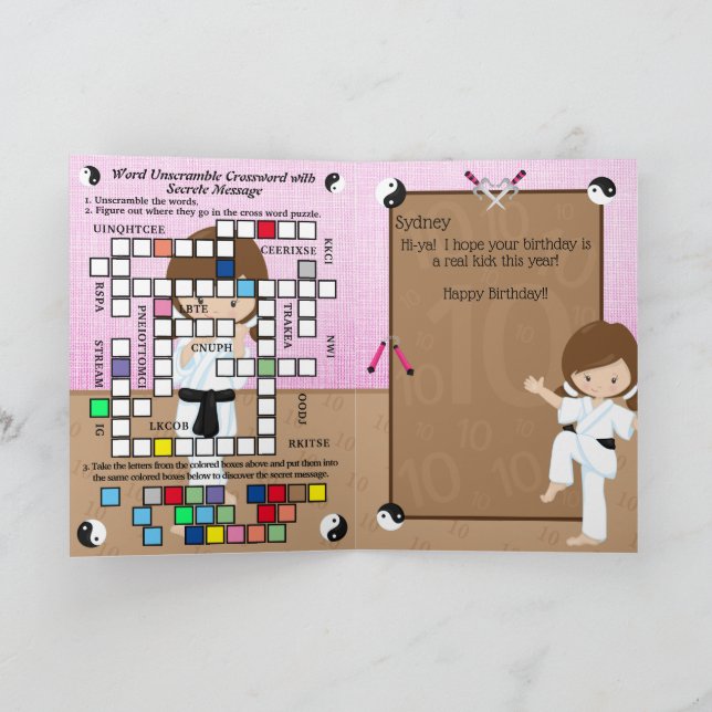 Amazing Girls Karate Secret Message Happy Birthday Card (Inside)