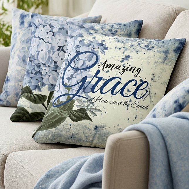 Amazing Grace blue hydrangea  Throw Pillow (Creator Uploaded)