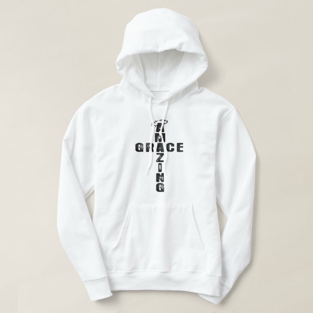 Amazing Grace Cross Basic Hoodie Sweatshirt (Design Front)