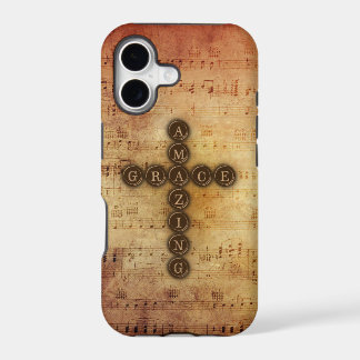 Amazing Grace Cross on Aged Vintage Sheet Musical