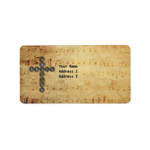Amazing Grace Cross on Vintage Music Sheet Custom Label