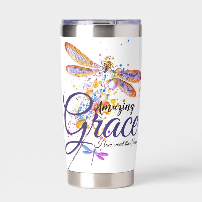 Amazing Grace Dragonfly splatter  personalized Insulated Tumbler (Front)