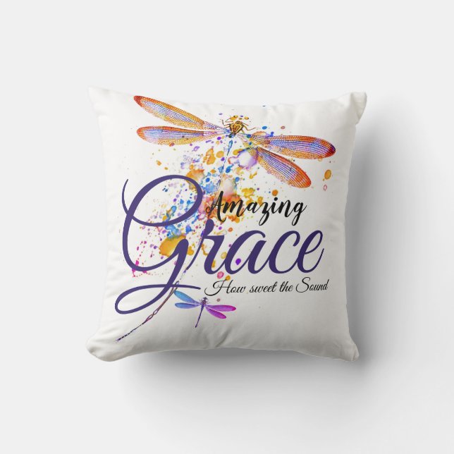 Amazing Grace Dragonfly splatter  Throw Pillow (Front)