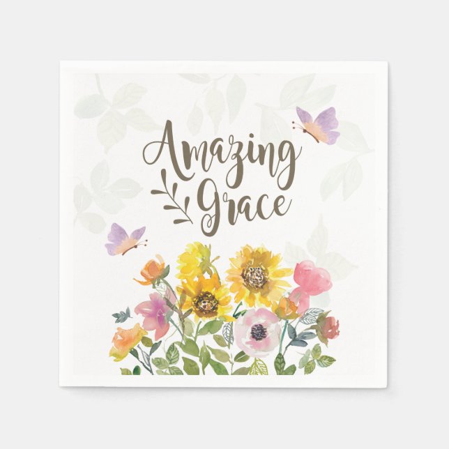 Amazing Grace Flowers and Butterflies Christian Napkin (Front)