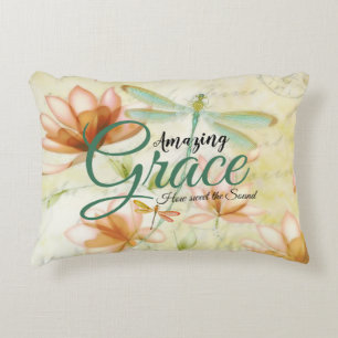 Amazing Grace Flowers and dragonfly Accent Pillow