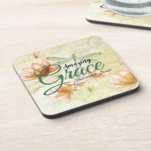 Amazing Grace Flowers and dragonfly Coaster