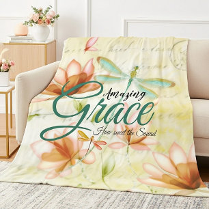 Amazing Grace Flowers and dragonfly   Fleece Blanket