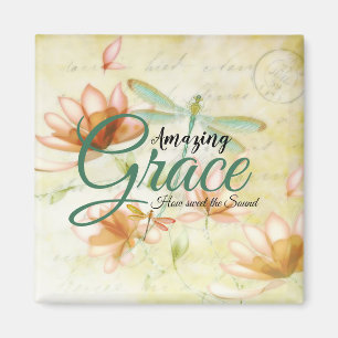 Amazing Grace Flowers and dragonfly  Magnet