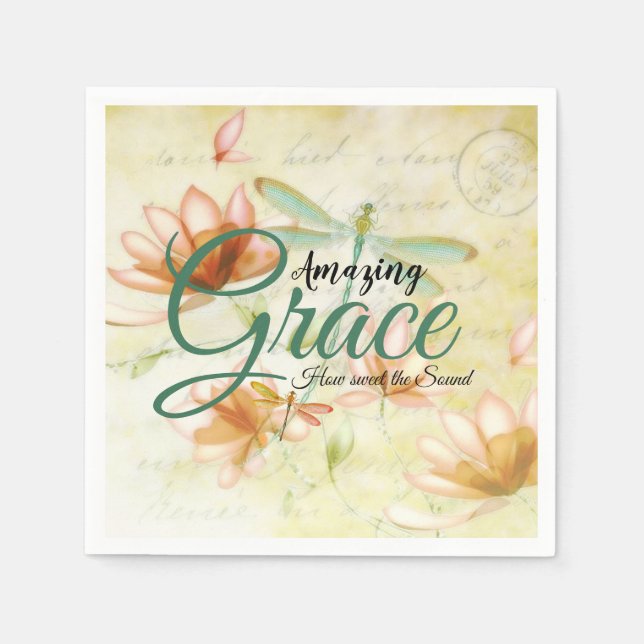 Amazing Grace Flowers and dragonfly  Napkin (Front)
