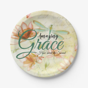 Amazing Grace Flowers and dragonfly Paper Plate