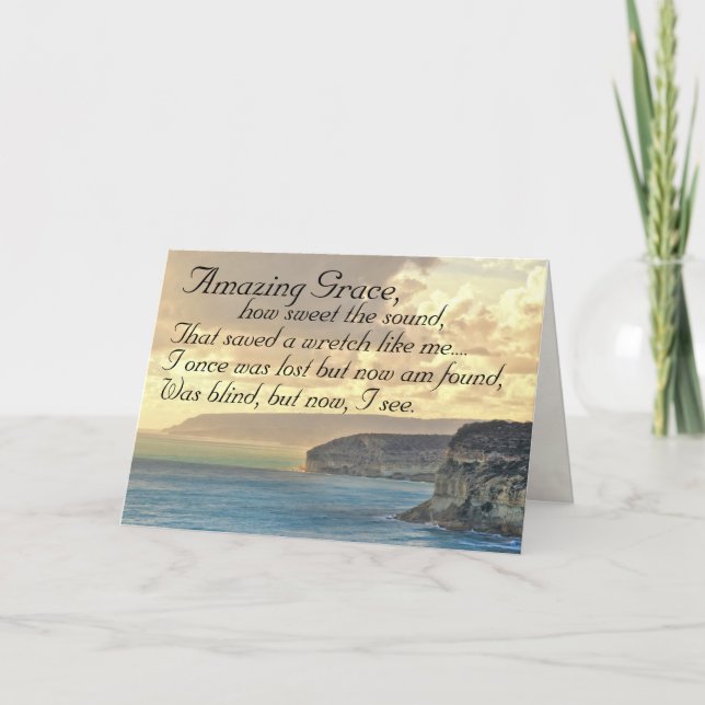 Amazing Grace Hymn Ocean Sunset Greeting Card (Front)