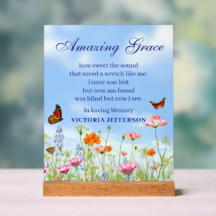 Amazing Grace In Loving Memory Butterfly Floral Acrylic Sign
