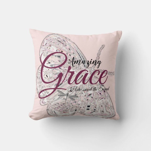 Amazing Grace pink butterfly  Throw Pillow (Front)