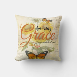 Amazing Grace Sunflowers and butterfly  Throw Pillow