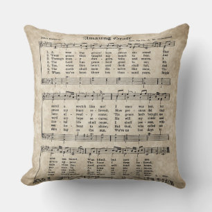 Amazing Grace Vintage Hymn Sheet Music Clock Throw Pillow