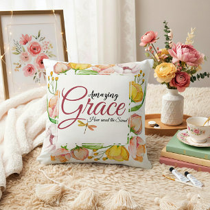 Amazing grace watercolor floral throw pillow