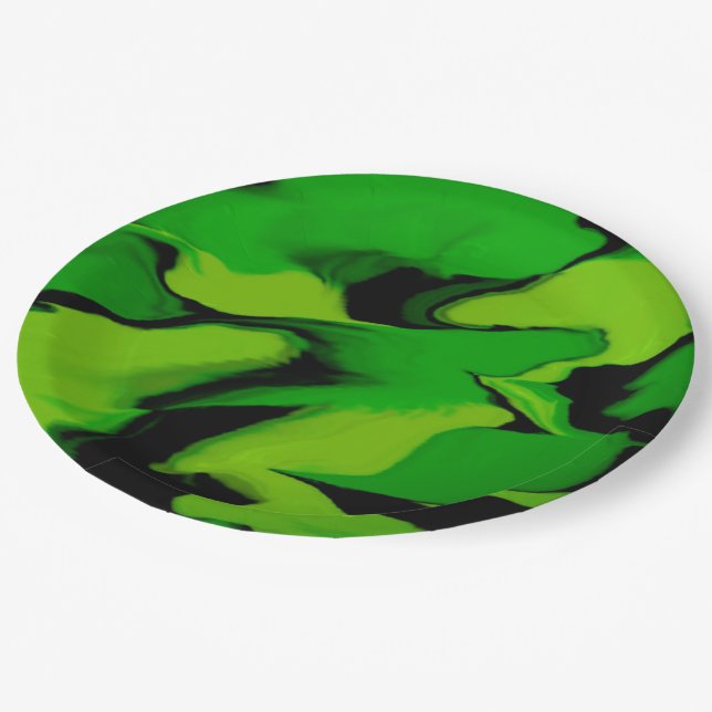 Amazing Green and Black Splash Paper Plate (Angled)