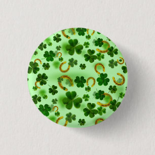 Amazing Green Clover, Horseshoe, Good Lock 1 Inch Round Button