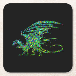 Amazing Green Dragon Mosaic Square Paper Coaster