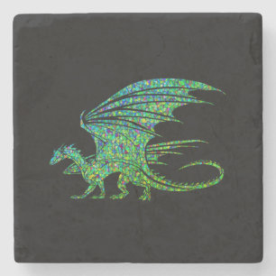 Amazing Green Dragon Mosaic  Stone Coaster