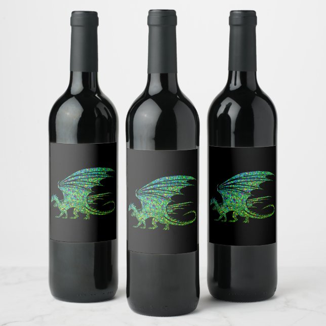 Amazing Green Dragon Mosaic  Wine Label (Bottles)